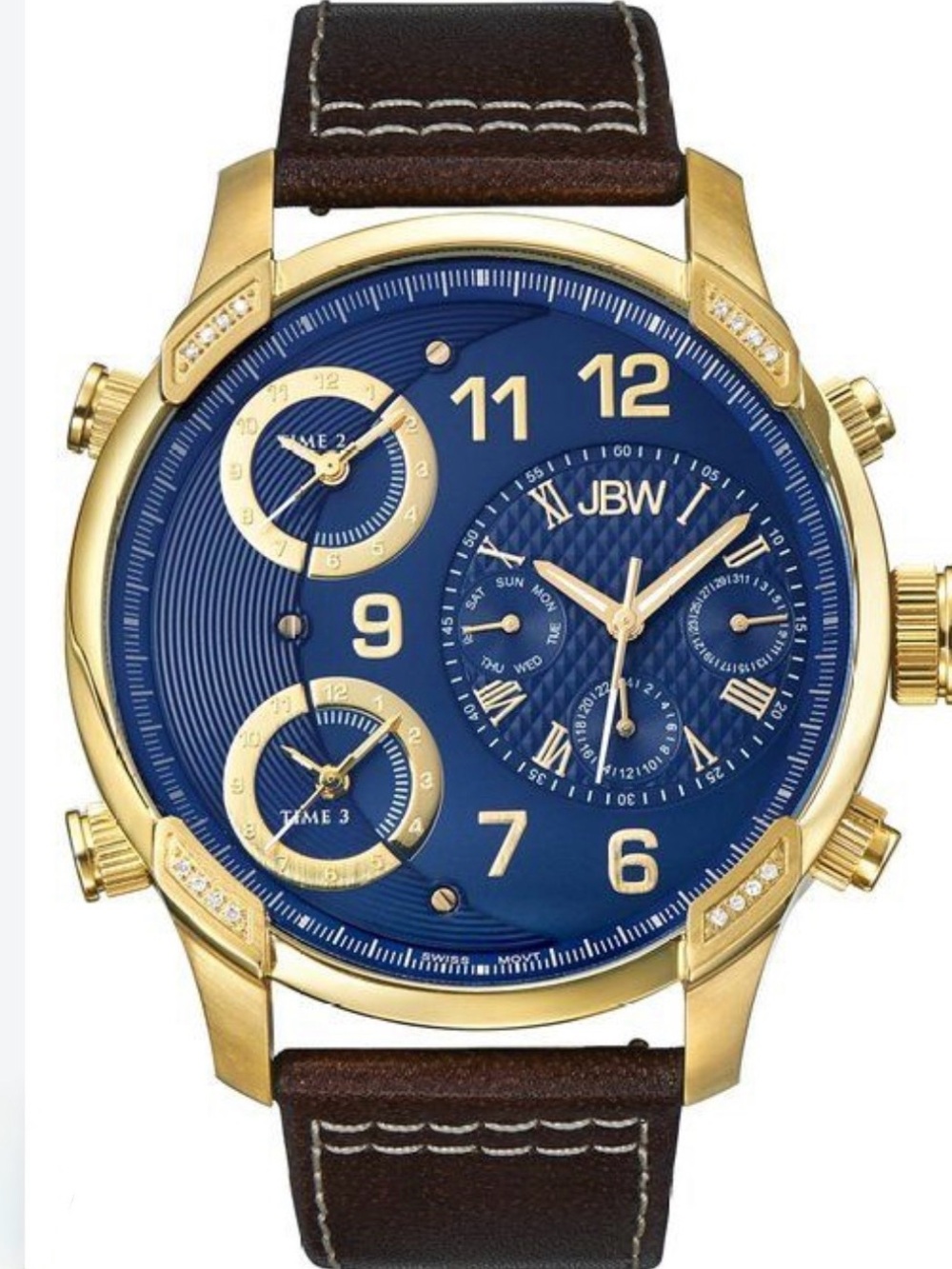 New JBW luxury Men’s G4 Diamond 52mm Brown Leather Band Watch Model J6248LO